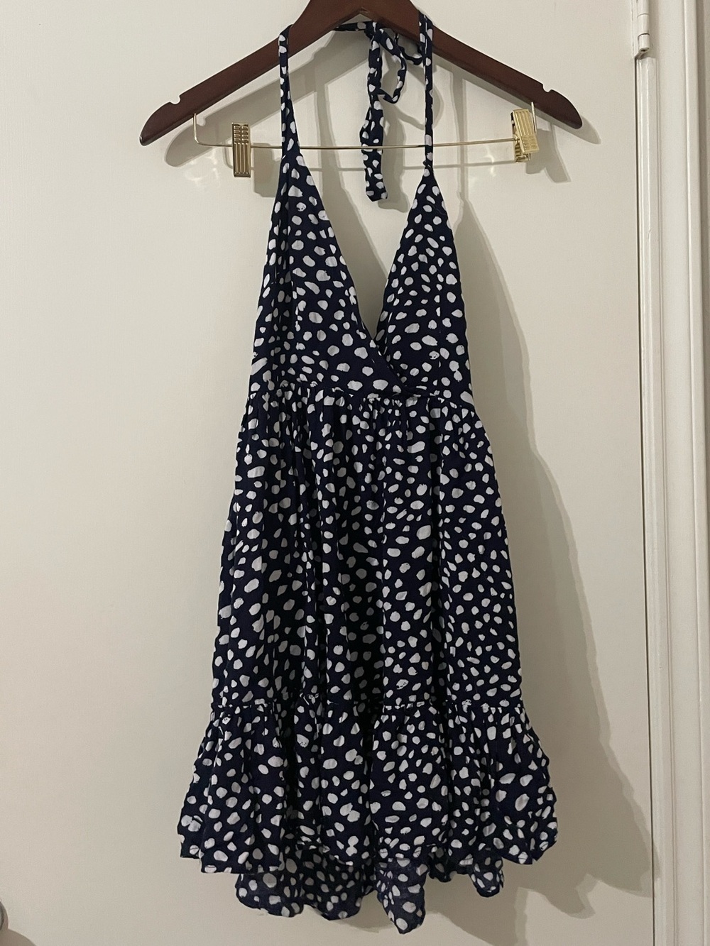 The Impeccable Pig Navy White Abstract Dot Halter Romper - Small